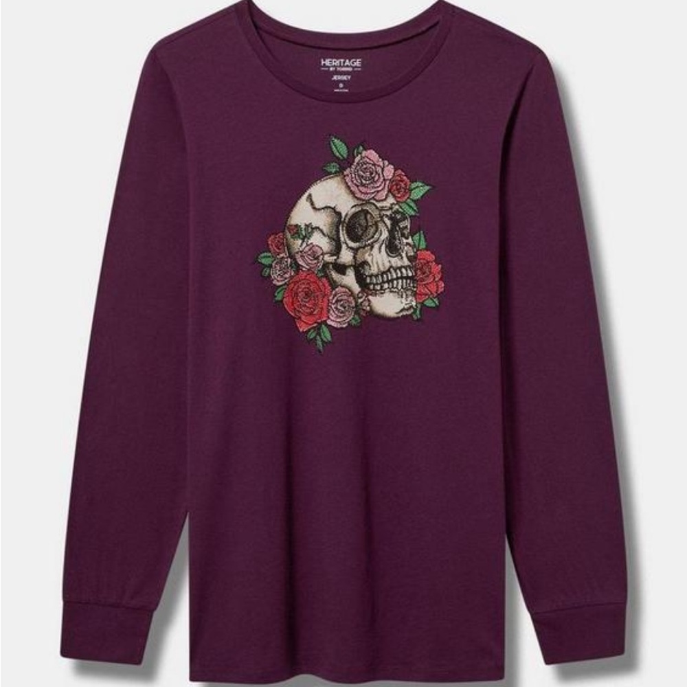 Torrid Purple Long Sleeve with Skull and Floral Design Size 00